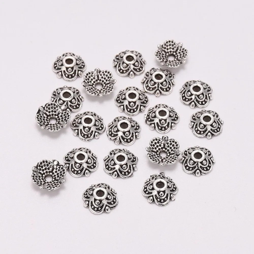 

50pcs/Lot 8mm 4 Petals Antique Silver Carved Flower Metal Bead End Caps For Jewelry Making Findings Needlework Diy Accessories