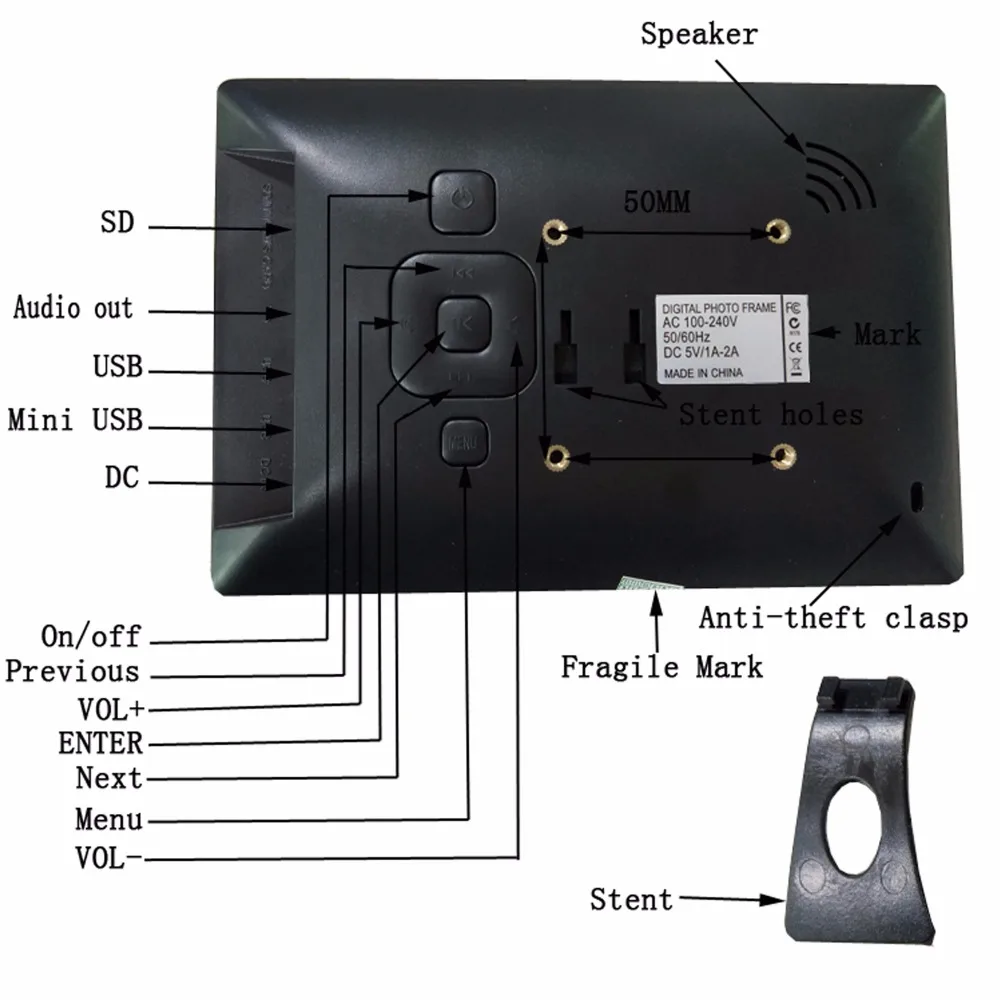 Функцией Мути, 7-дюймовая фоторамка цифровая фоторамка цифровой альбом воспроизводить картинки и видео Поддержка SD карты или USB флэш-накопитель