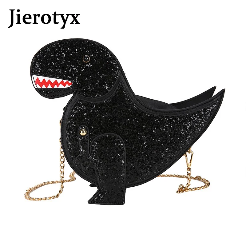 

JIEROTYX Glitter Dinosaur Designer Handbags High Quality Fashion Funny Crossbody Bags Shoulder Bags Lady Clutch Bay Party Purses