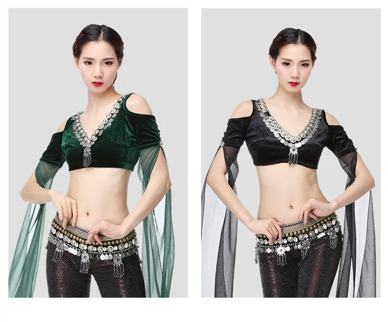 

Sexy V Neck Velvet Women's ATS Belly Dance Winged Arm Choli Vintage Colin Gypsy Top Dark Green Autumn Winter