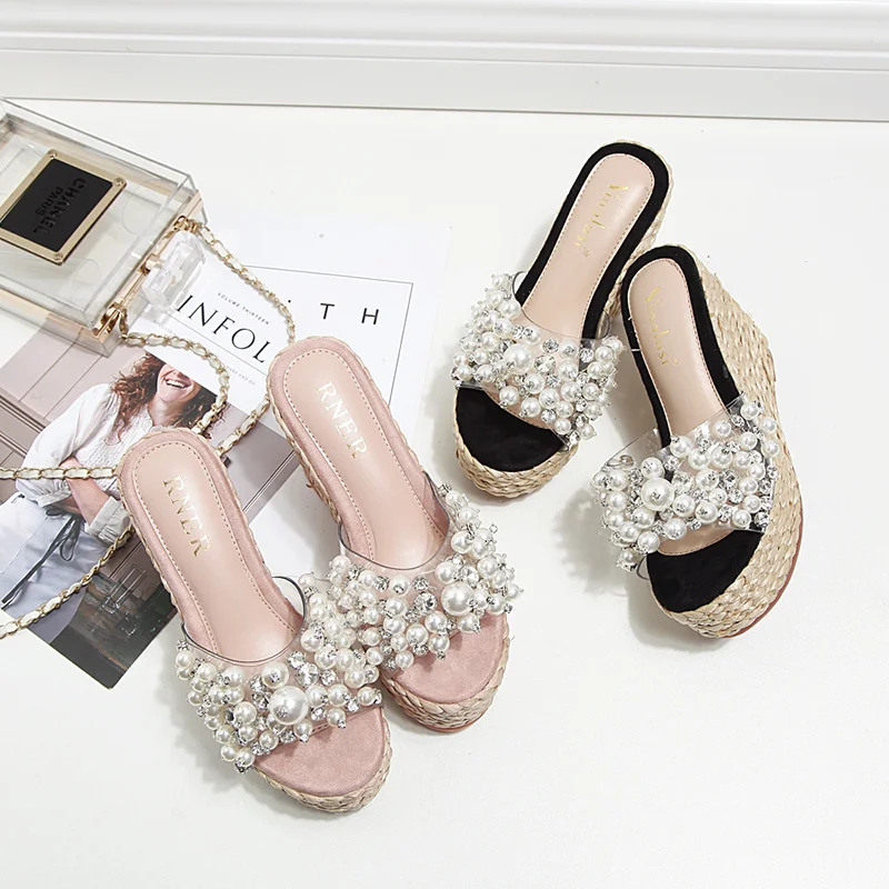 Summer Wedges Shoes Women Fashion Slippers Platform Outdoor String Beads Slides Sweet Style Ladies | Обувь