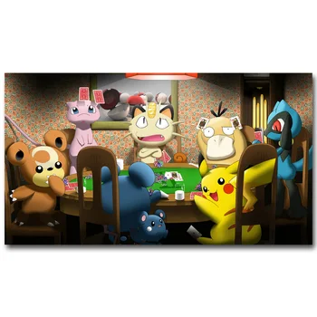 

Pikachu Playing Poker - Pokemon Funny Art Silk Poster Print 13x24 24x43inch Pocket Monster Anime Picture for Room Wall Decor