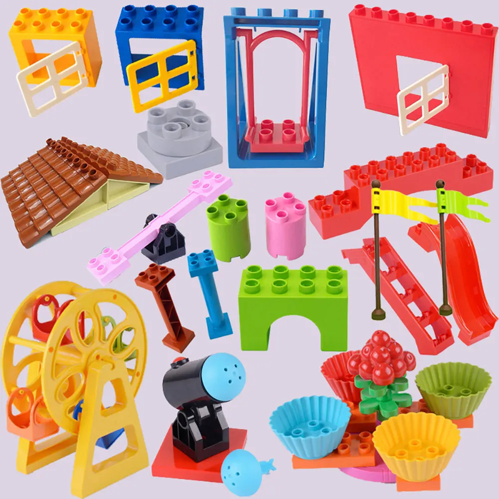

Large particles building blocks Accessories Seesaw door and window slide stairs banner toys for children kids gift with Duploed