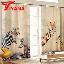 (Width:1.3m,Height:2.4m ) cartoon zebra and Giraffe finished hook process curtains animal print blackout blind curtain P210Z20