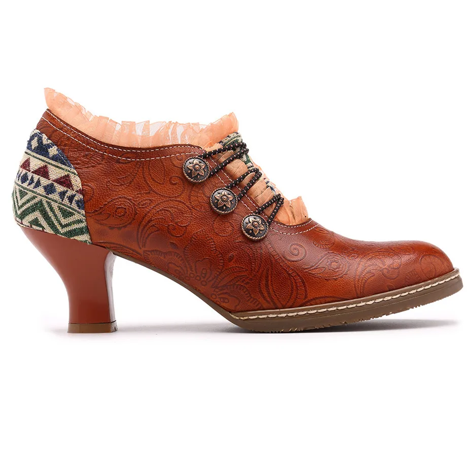 Wine Glasses Women Pumps European Vintage Hand Genuine Leather Shoes Embossed Stitching Spanish Style Four Seasons Women's Shoes (8)