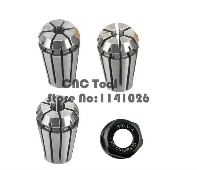 

Free shipping, 3pcs ER11 collets 3.175mm ,4mm,6mm+1pcs ER11A Nut for CNC milling lathe tool, collets clamping and nuts