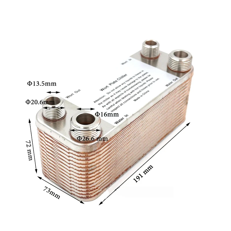 

304 Stainless Steel Homebrew Beer Wort Plate Heat Exchanger 30 Plates Wort Chiller With 1/2" 3/4" Barb