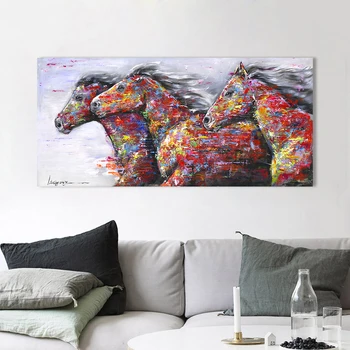 

HDARTISAN Canvas Art Wall Picture Animal Painting Three Running Horses For Living Room Home Decor No Frame