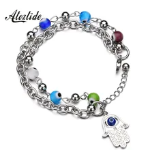 Atoztide Charms Fatima Hamsa Hand Blue Evil Eye Bracelets & Bangles Layer Beads Turkish Bohemia Pulseras For Women