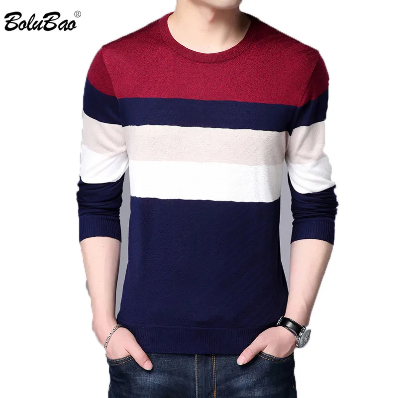 

BOLUBAO Fashion Men Pullover Sweater Spring Casual Male Sweaters Solid Color Splice Slim Fit Men's Sweater