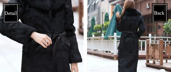 white bubble coat Women Whole Skin Rabbit Fur X Long Coat With Luxury Fox Fur Collar Real Natural Full Pelt Overcoat Genuine Fur Outwear WSR85 black down jacket