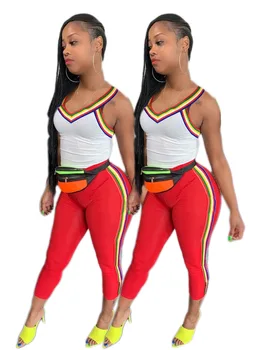 

Spring Summer Women Two Piece Set Top and Pants Plus Size Outfits Tracksuit Sweatsuit Outfit Rainbow Bandage Active Sets