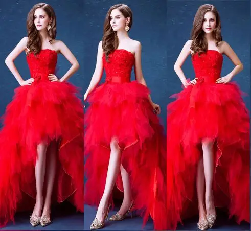 Модное милое красное платье подружки невесты с поясом спереди и коротким шлейфом сзади 755 - Цвет: Красный