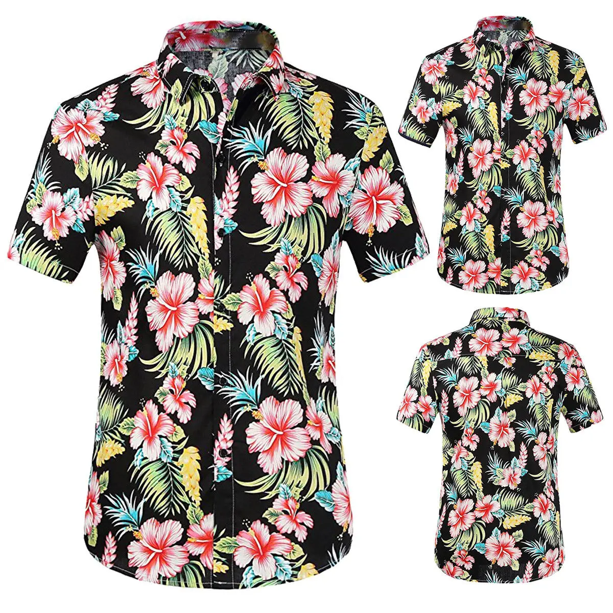 Рубашки мужские цветочные рубашки топы Повседневное короткий рукав и пуговицы праздник Гавайских пляжная рубашка 2018 лето
