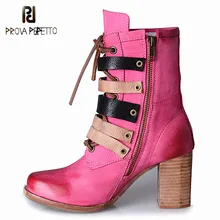 Prova Perfetto дизайнер британский стиль женские ботинки квадратный носок толстый каблук модные Сапоги и ботинки для девочек для женщин сделать старый Пояса из натуральной кожи загрузки