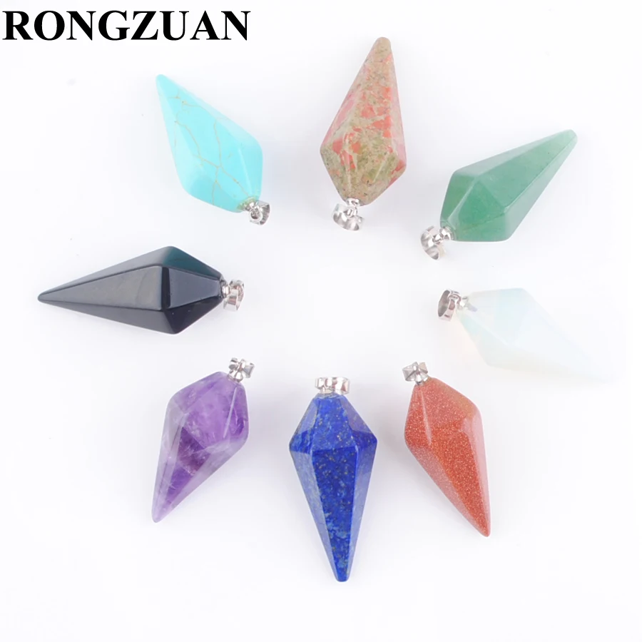 

RONGZUAN Turquoises Agates Amethysts Lapis Lazuli Golden Sand Opal Aventurine Unakite Jaspers Stone Beads Pendants 8Pcs TC2053