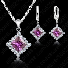 Classic Square Crystal Pendant Necklace&Earrings Jewelry Sets For Women Wedding 925 Sterling Silver Fashion Accessories chic faux crystal square pendant necklace for women