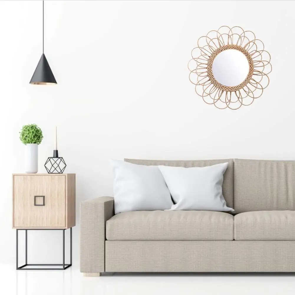 Espejo colgante ratán girasol pared Circular espejo decoración Boho mimbre maquillaje espejos BDF99