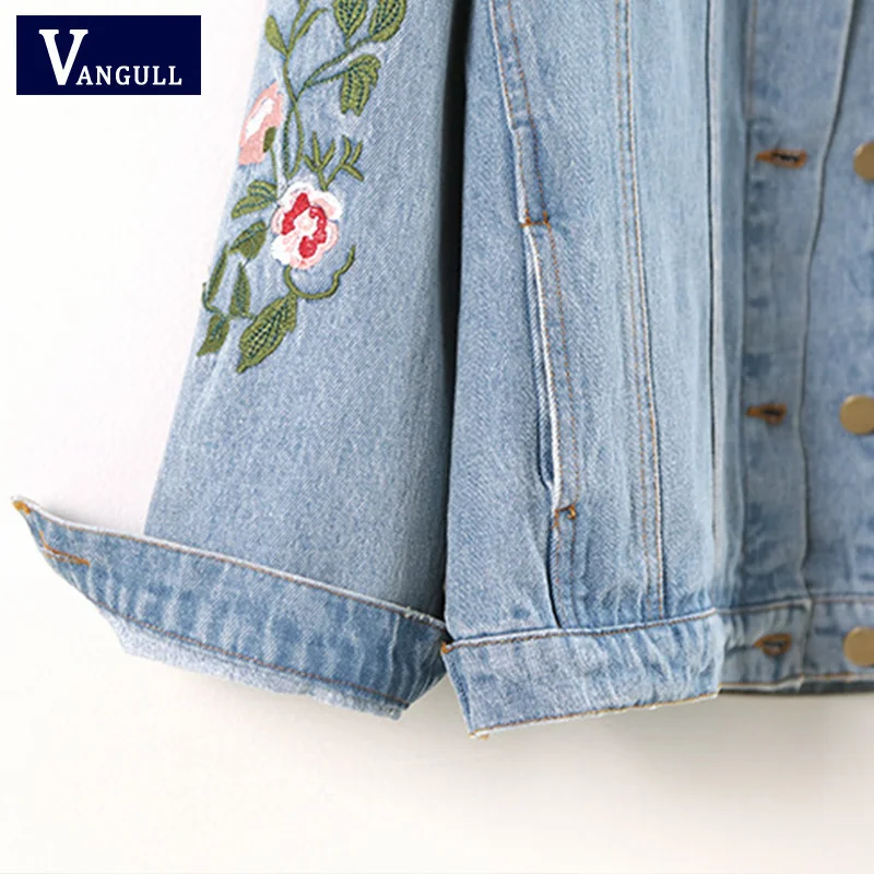 price cut Women Floral Embroied Denim Bomber Jacket Ladies Elegant Autumn Outwear Female Vintage Fashion Coat
