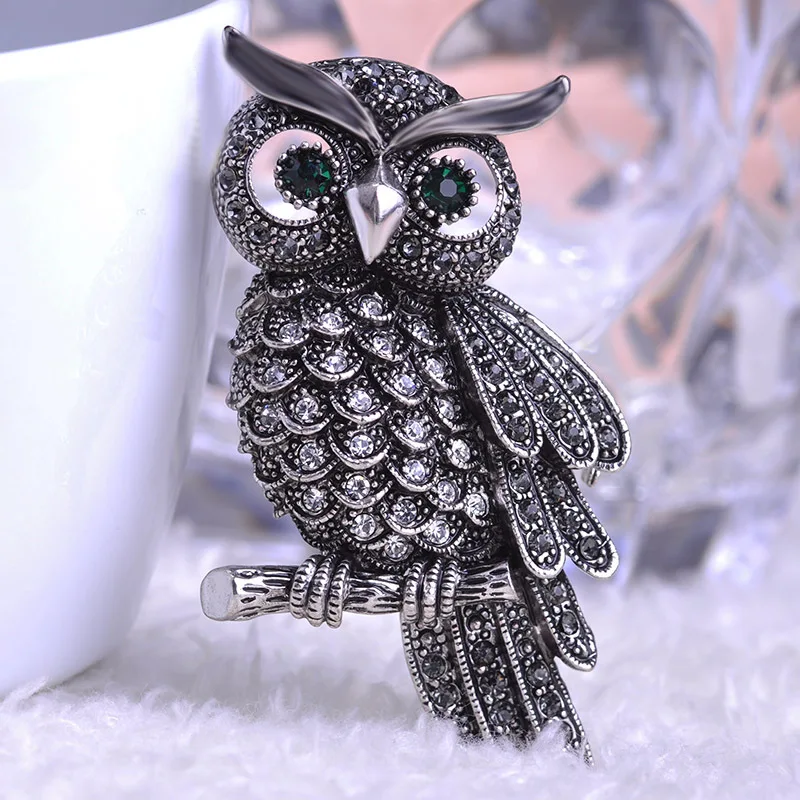 Madrry Alloy Metal Big Owl Brooches For Women Men Rhinestone Vintage Bouquet Hijab Pin Scarf Buckle Clips femininos Broches