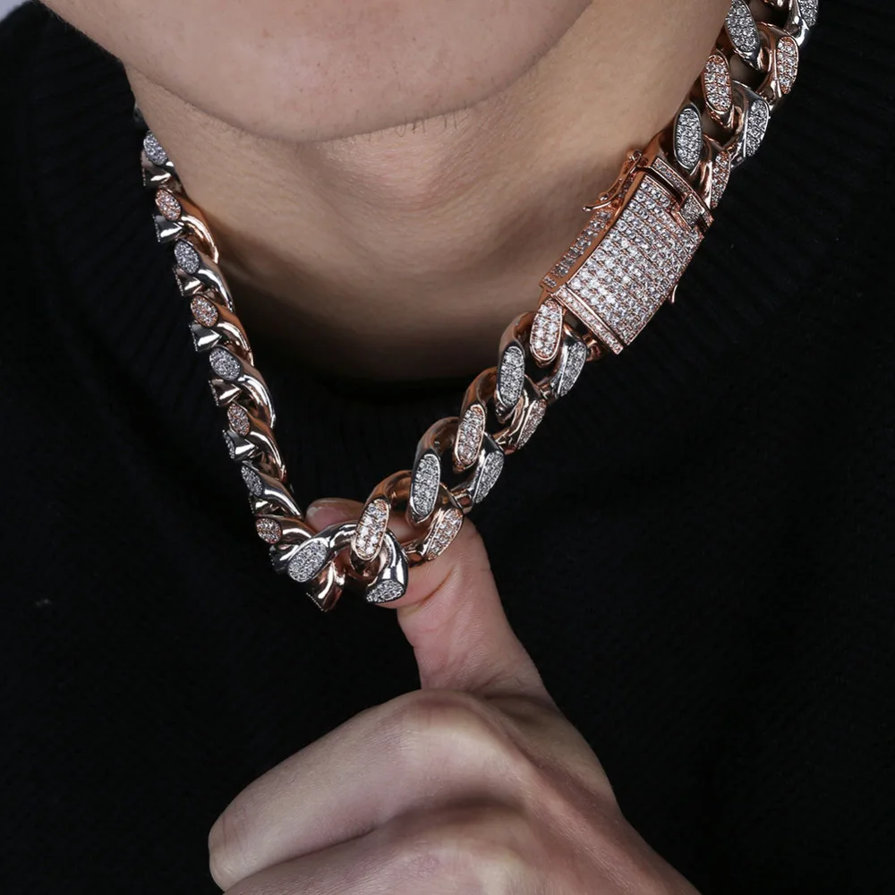 JINAO Мужская 20 мм тяжелая цепочка со льдом, циркониевое ожерелье с кубинским звеном, колье, ювелирные изделия в стиле хип-хоп, золото, серебро, розовое золото, 1"-30"