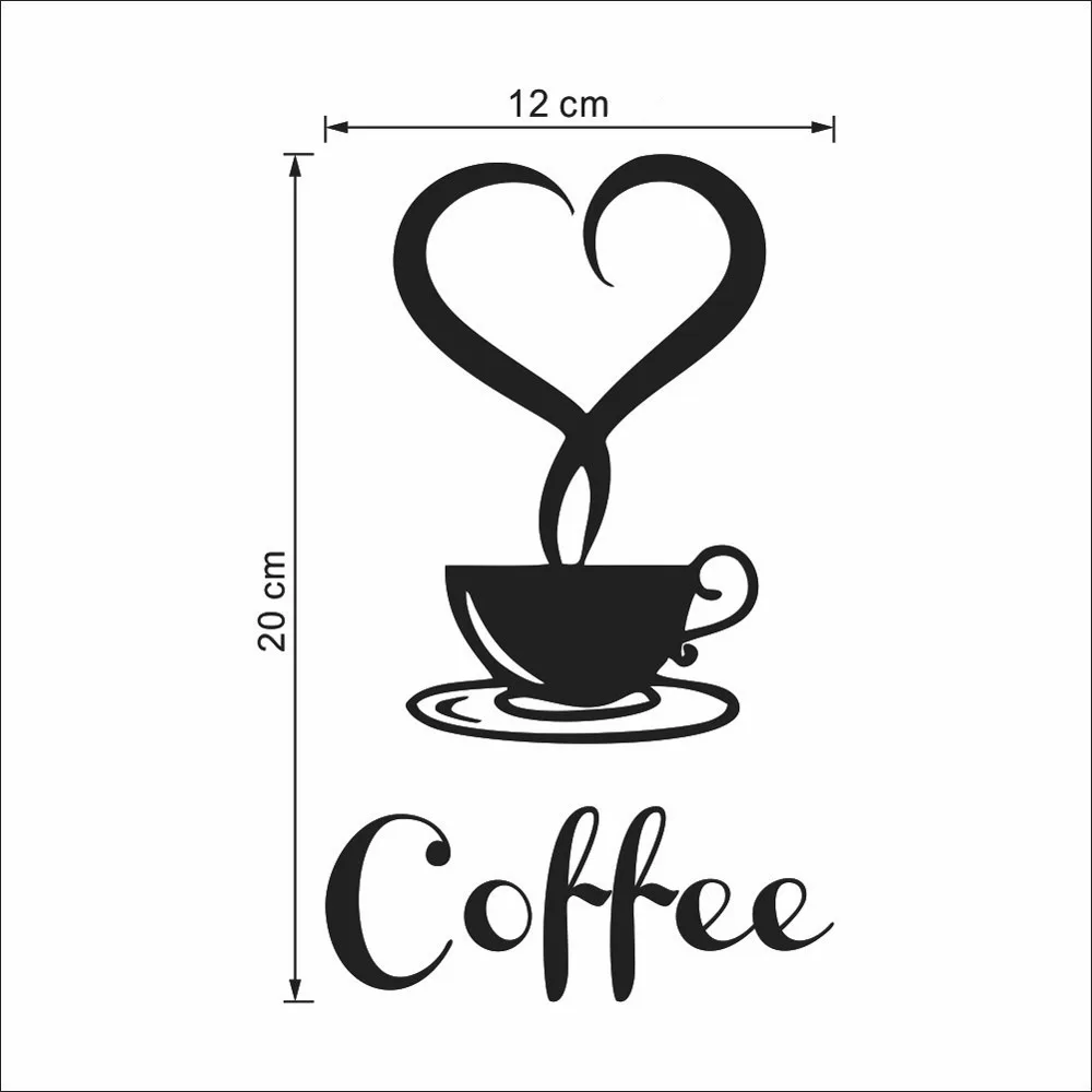 Coffee Love Cup Wall Art Decal Kitchen Cafe Shop Decoration Removable Coffe Lover Sticker Heart Mug Wall Poster Art AZ328
