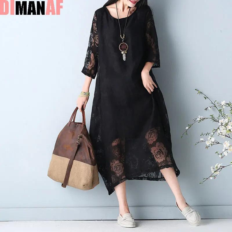 

Plus Size Women Dress Summer Style Sexy Lace Patchwork Floral Fashion Vintage Female Casual Vestidos Dress Show Thin Large Dress