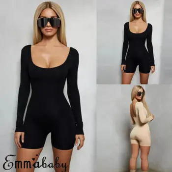 

V Neck Bodycon Sexy Sleepwear Jumpsuit Shorts Romper Bodysuit Leotard