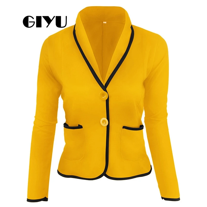 GIYU 5XL Autumn Women Patchwork Casual Blazer Long Sleeve Jackets Pockets Tops Casual Single Breasted Plus Size camiseta mujer