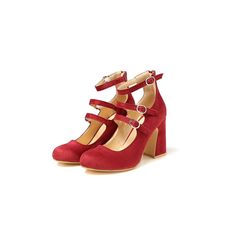 

2019 new high-heeled women's fashion word elastic buckle round head thick with high heels simple solid color women's shoes