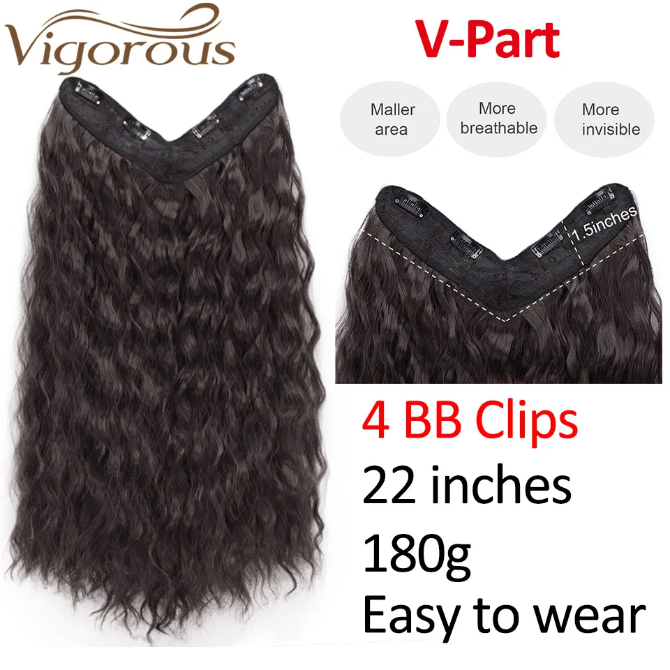 Vigorous Synthetic Clip In Hair Extensions 22 Inch Water Wave Natural Hair Black for Women Hairpieces