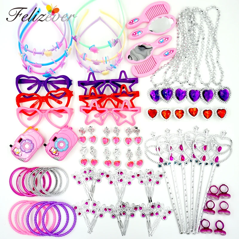 

72PCS Princess Pretend Play Set Kids Themed Party Dress-up Costume Jewelry for Girl's Birthday Party Favors Party Supplies