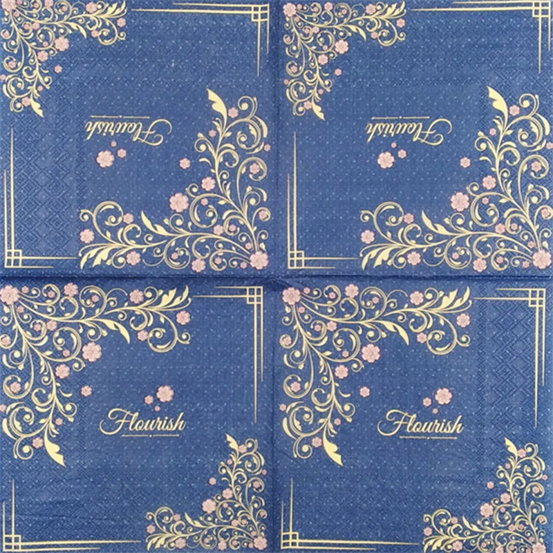 20 стол винтажные бумажные салфетки для декупажа голубой ткани Свадебная вечеринка Праздничный Принт цветок полотенце Декор Guardanapo serviettes ужин