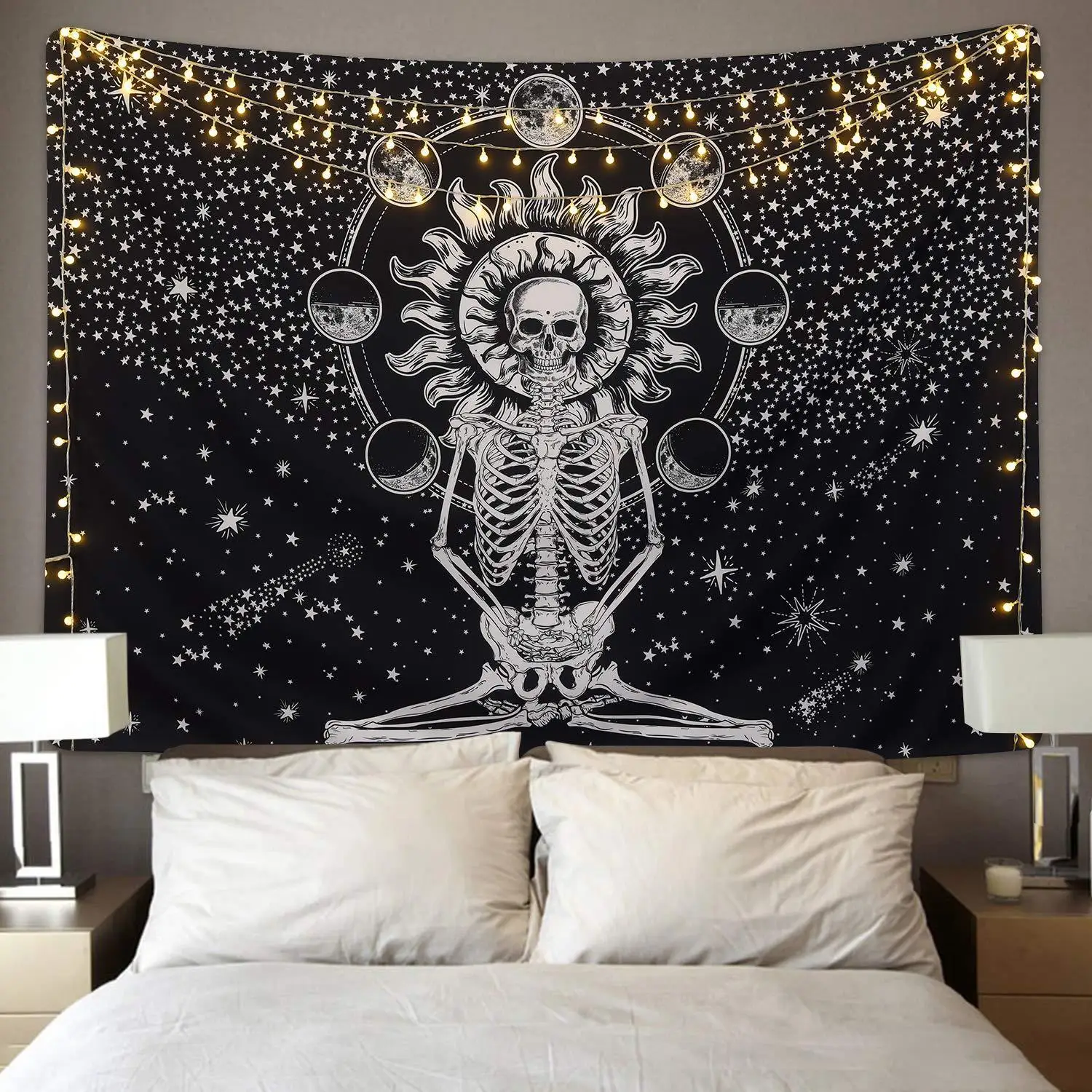 Гобелен в стиле хиппи, мандала, Череп, настенный гобелен, ночная психоделическая чакра, гобелен с изображением Луны, Карта мира, пейзаж, Настенный Ковер, одеяло