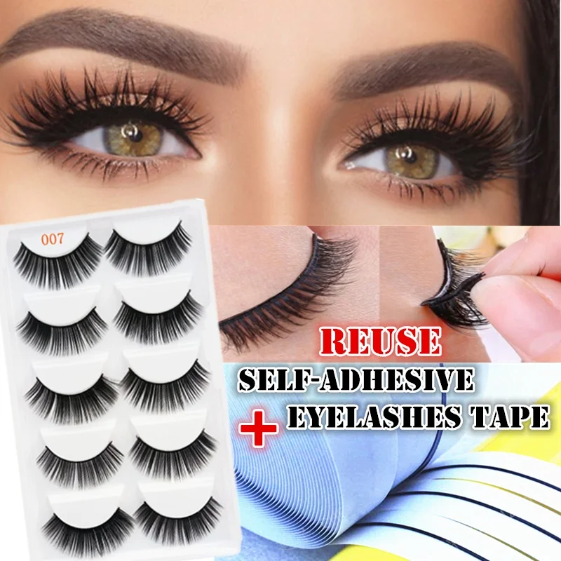 

5 Pair False Eyelashes Natural Long Thick Soft Self-Adhesive False Eyelashes Handmade Eyelashes