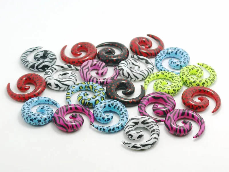 

120pcs 3mm-10mm acrylic print zebra leopard star skull spiral ear tapers plug stretcher wholesale body piercing jewelrys