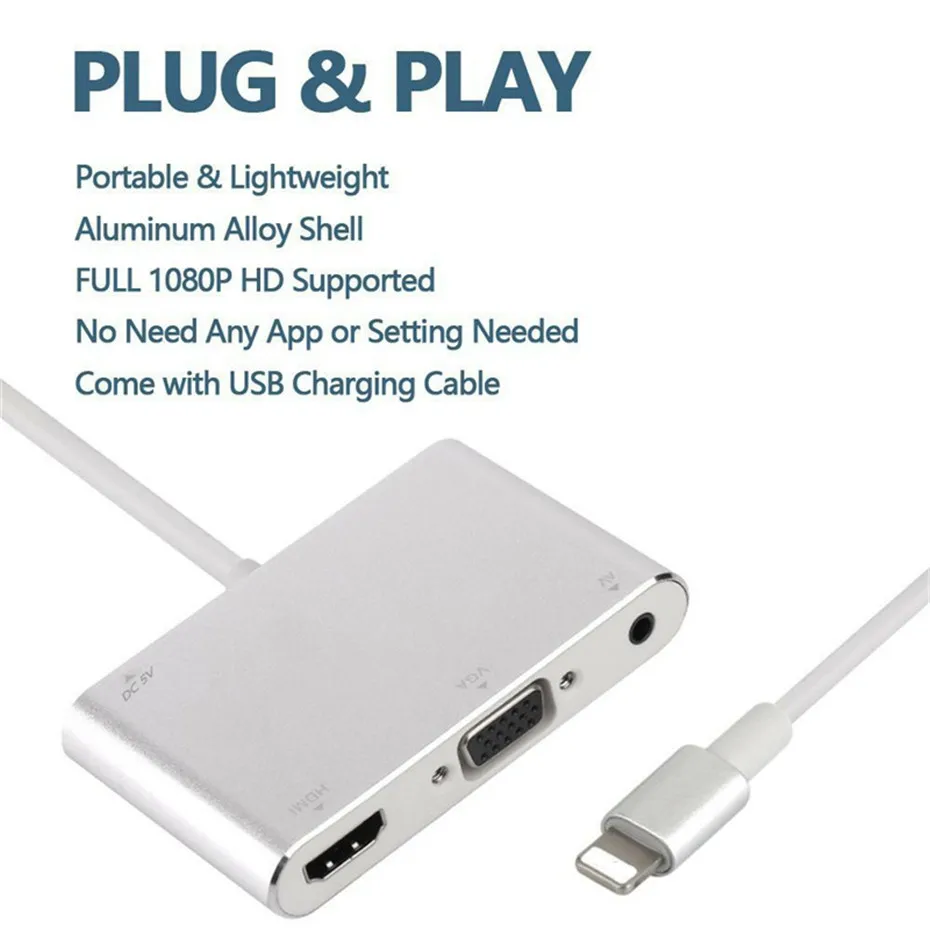 Basix HDTV Cable Adaptor for Lighting To Hdmi Vga 8
