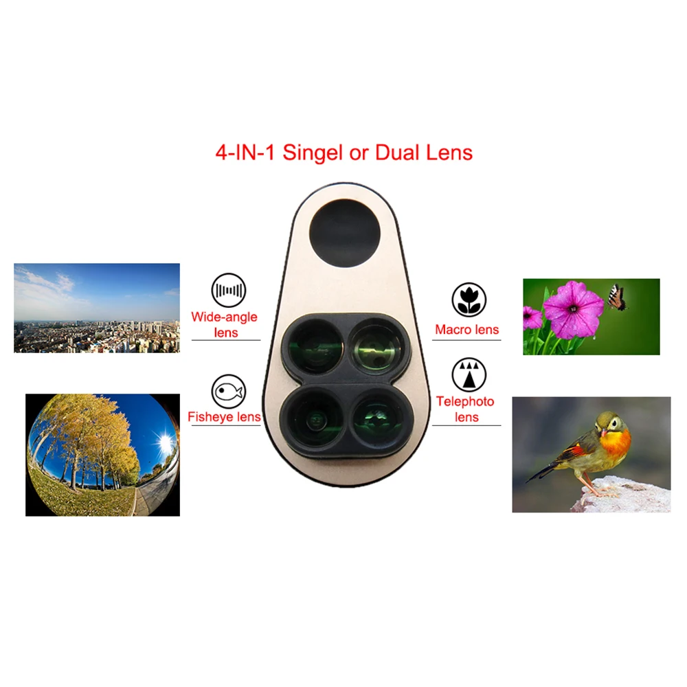 Набор объективов для камеры 4 в 1, Макросъемка, широкоугольный объектив рыбий глаз, телескоп для iPhone 6, 7, 8 Plus, XiaoMi, huawei, Oneplus Phone, новинка