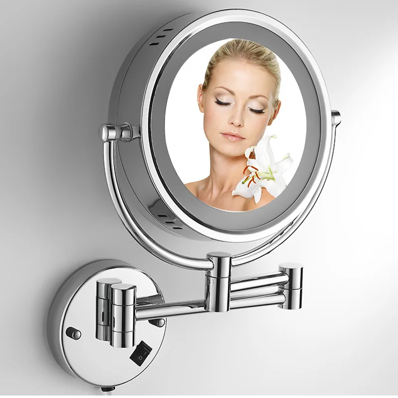 8 inches 220v LED copper beauty mirror bathroom retractable mirror