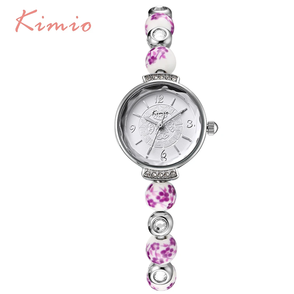 KIMIO Ретро действительно китайские керамические часы синий и белый фарфор Китай благоприятный узор Браслеты Женские часы люксовый бренд - Цвет: Фиолетовый