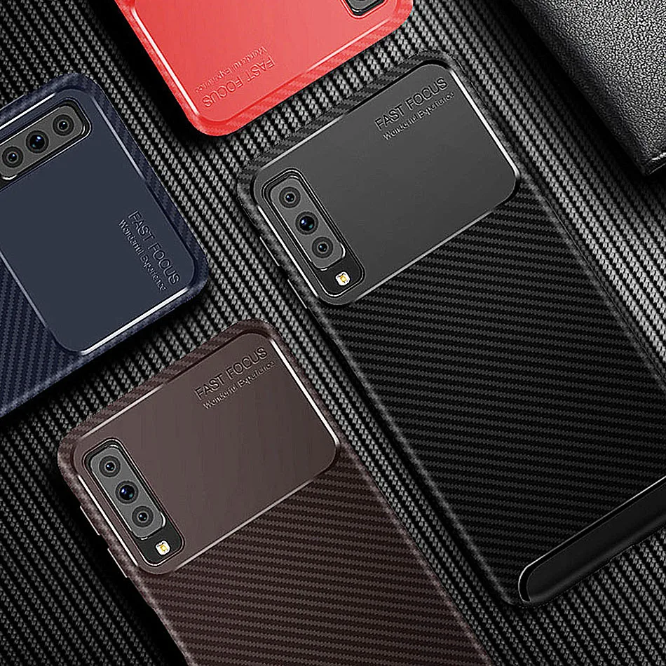 Silicone Case For Samsung Galaxy A7 2018 A750 Shockproof Carbon Fiber