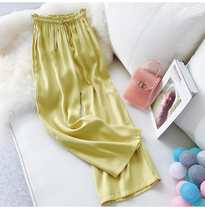 Wide Leg Satin Silk Pants Women Trousers High Waisted Elegant Summer Solid Color Wide Leg Pants Women Satin Trousers Loose New