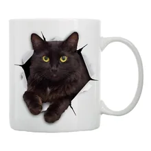 Классная забавная 3D кошка котенок кофейная кружка, кружка для чая Новинка черные кружки с рисунками кошек чашки прохладные прыжки кошки подарки на день рождения ПЭТ керамика 11 унций