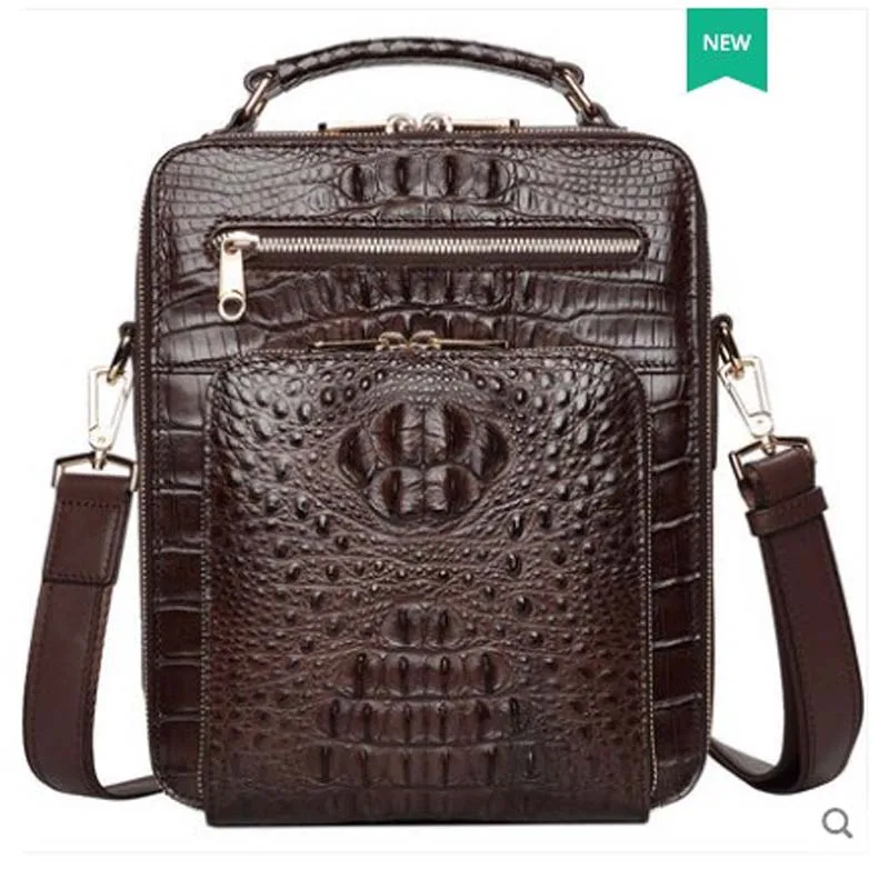 

pugete Thai crocodile leather single-shoulder crossbody bag for men business casual vertical handbag leather bag with large