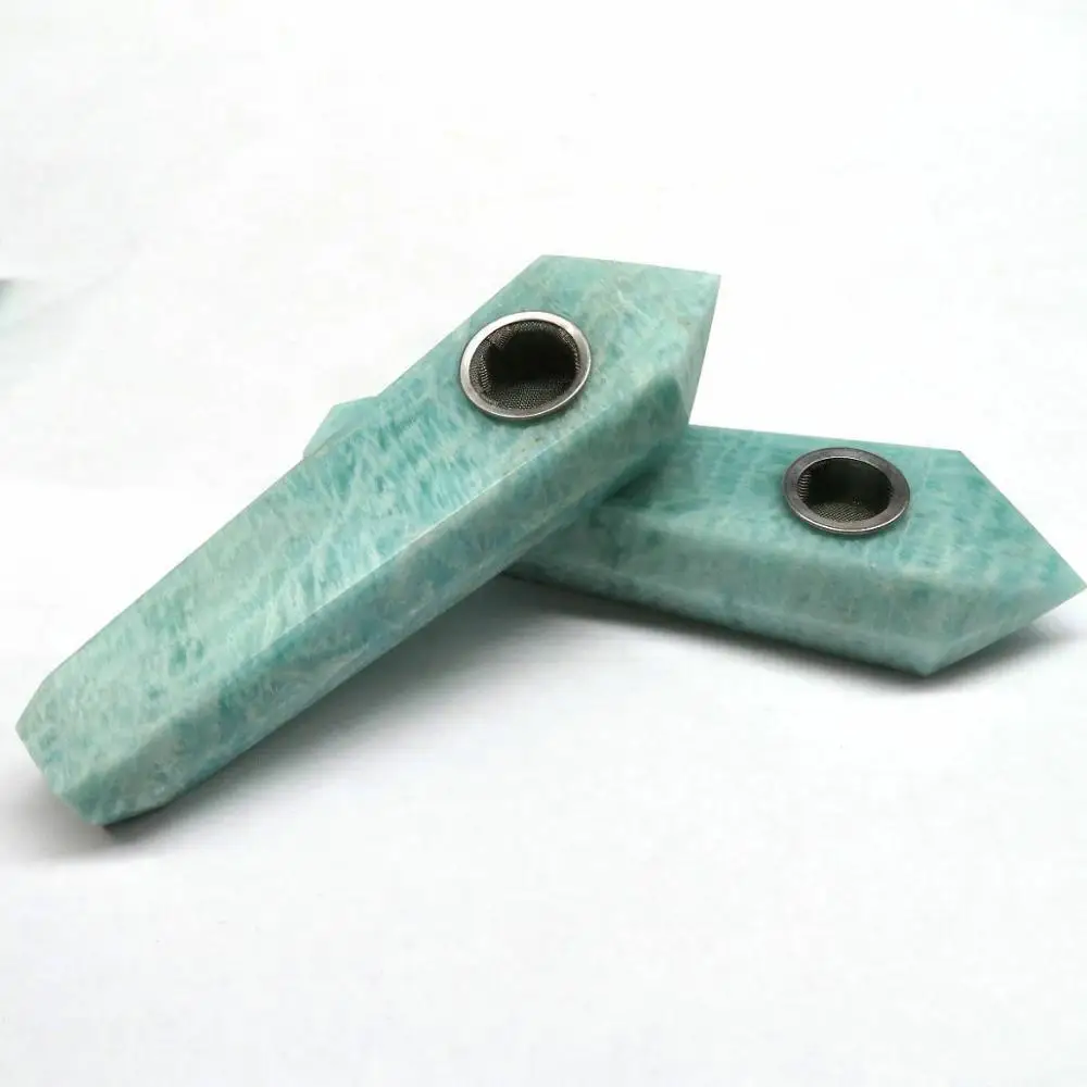 

1pc natural AmazonIte Crystal Smoking Pipe+1 brush+3 Filters