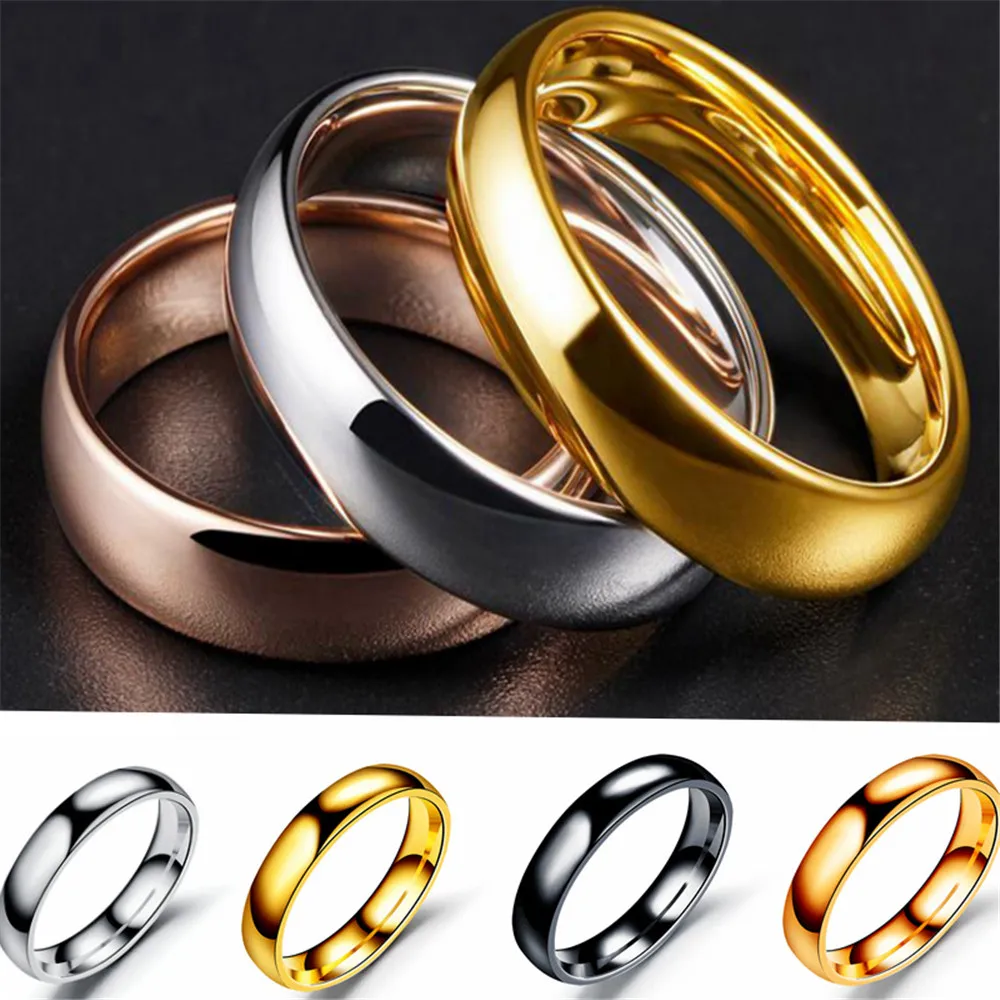 316L Stainless Steel Couple Finger Rings Smooth Src Simple Colorless