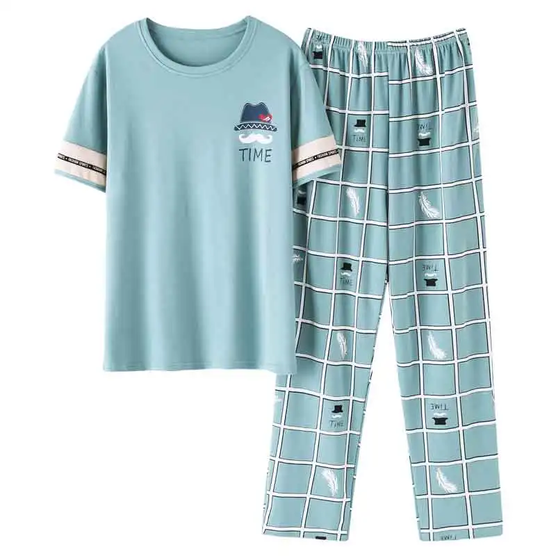 BZEL, высокое качество, мужские пижамы, Мужская одежда для сна, Хлопковая пижама, Hombre, пижамные комплекты, домашняя одежда, короткая рубашка, полосатые штаны, одежда для сна - Цвет: blue