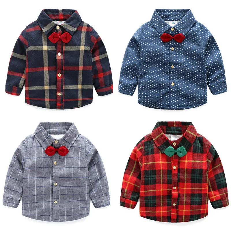 Children's Shirts for boy Long Sleeve Cotton Leisure School Plaid
