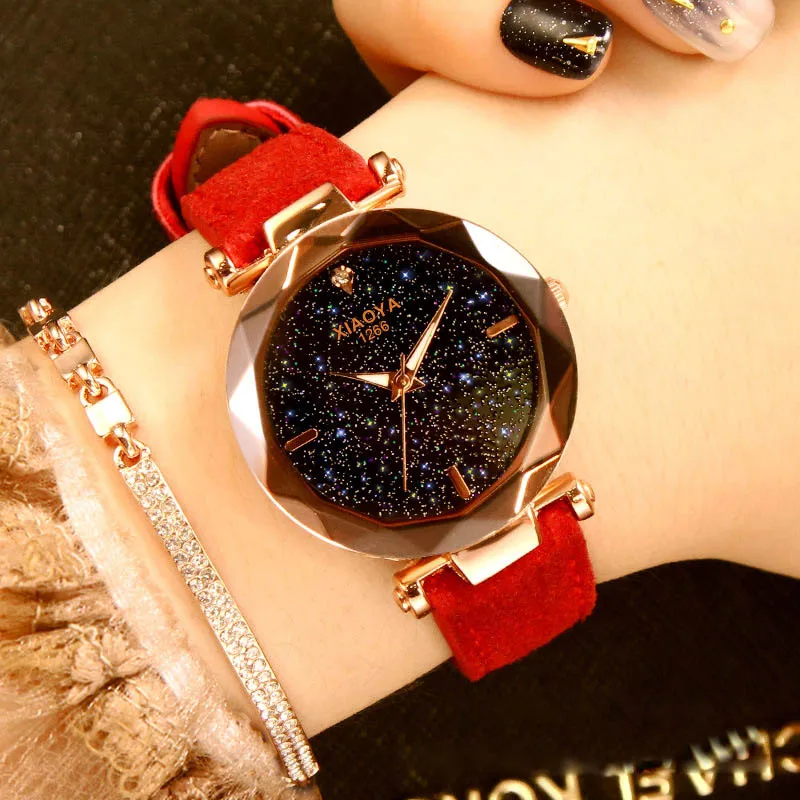 

zegarek damski Star Sky Women Watch PU Leather Band Rose Gold Ladies Wrist Watches Luminous Hands relogios feminino Dropshipping