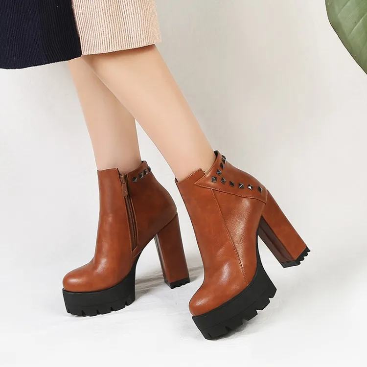 

Big Size 9 10 11 12 boots women shoes ankle boots for women ladies boots Side zipper rivet waterproof table